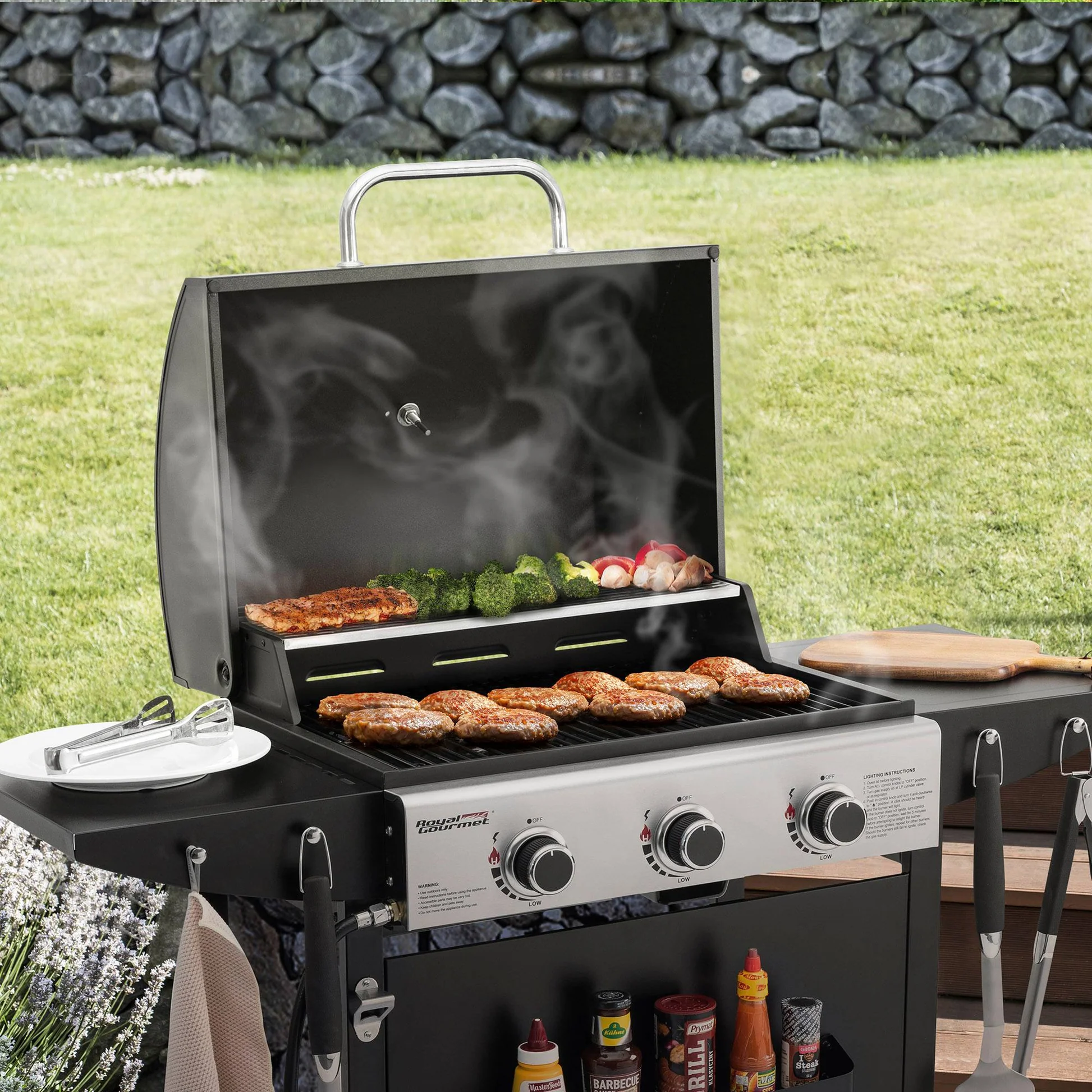 Garden Oasis -Garden Oasis 3 BurnerBlackBBQGasGrill RoyalGourmet 9